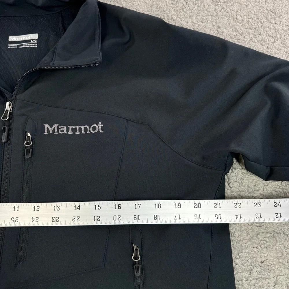 Marmot Mens Black Softshell Full Zip Jacket Large Mock Neck Outdoor *FLAW - Picture 6 of 11